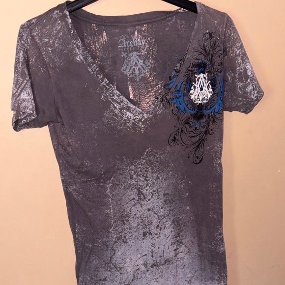 Affliction Gray Artistic V-Neck Tee M - Picture 1 of 3